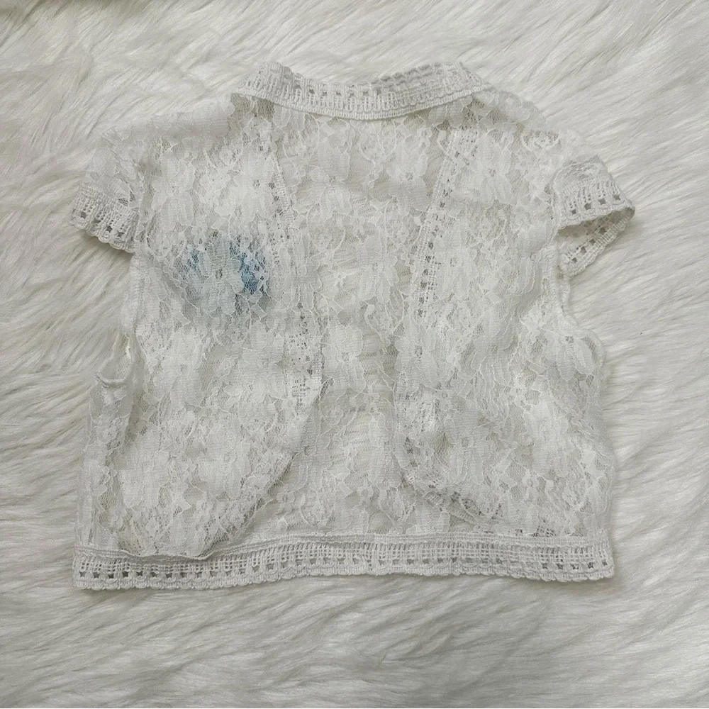 Kids Girls Size 7-8 Formal Purple Tulle with White Lace Bolero Shrug